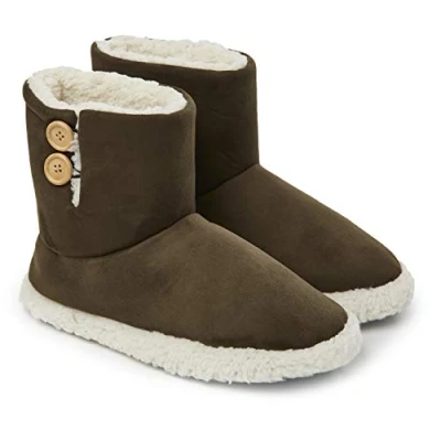 Image of DUNLOP Mens Slippers, Faux Fur Bootie Slippers Men, Slipper Ankle Boots with Rubber Sole, Classic Memory Foam Plush House Indoor Outdoor Shoes, Gifts for Men (12 UK, Khaki)