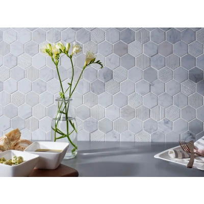 Image of Verona Fog Stone Hexagon Marble Mixed Mosaic Tile 300 X 300mm Per Sheet