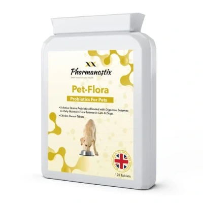 Image of Pet Flora Probiotics For Dogs and Cats, 120 Chicken Tablets, 2 Billion cfu, Diarrhoea Bad Breath Itchy Skin Yeast Infection Treatment, Added Digestive Enzymes Inulin Prebiotic, UK Manufactured