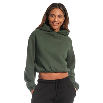 Image of Light &amp; Shade Women&#039;s Lslswt021 Cropped Top Hooded Sweatshirt, Dark Green, L UK