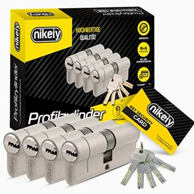 Image of GERCAR Pro+ Set of 4 Profile Cylinder Keyed Alike 35/35 N+G Lock with Emergency and Danger Function Drill Protection 10 Keys CodeCard 70 mm A:35 B:35 x
