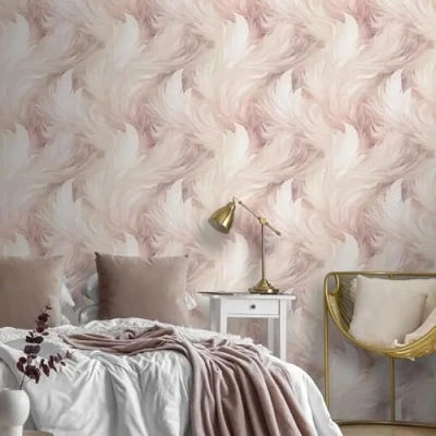 Image of WE Plumes Realistic Stylish Wavy Feather Blush Soft Pink Pastel Wallpaper 217504