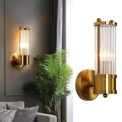 Image of Svetilnikya Modern Gold Wall Sconce, Lighting Fixtures with Clear Glass Light for Bedroom Living Room Vanity Porch Entryway Hallway Luxury Lamp (Small)