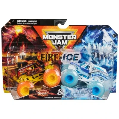 Image of Monster Jam 2024 Fire &amp; Ice 1:64 Diecast Truck 2 Pack, Son uva Digger vs Earth Shaker