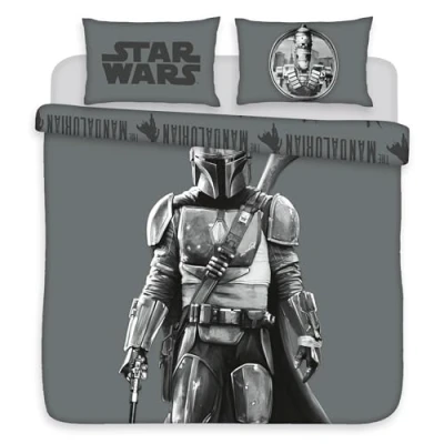 Image of Star Wars Mandalorian Double Duvet Cover Set Polycotton Bedding Reversible Bedroom Set, Includes Pillowcase Officially Licensed