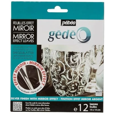 Image of PEBEO Gédéo Pack of 12 Mirror Effect Leaves, Metal, Silver, 18.5 x 15.5 0.05 cm