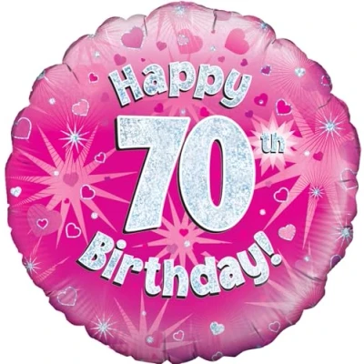 Image of Oaktree UK 18&quot; Happy 70th Birthday Pink Holographic