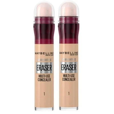 Image of Maybelline Instant Anti Age Eraser Eye Concealer, Dark Circles and Blemish Ultra Blendable Formula, 01 Light, Duo Bundle