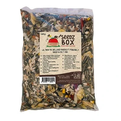 Image of Parrot Food 1.8kg Seed and Nut Mix Feed SeedzBox Natural Healthy Pet Treats Snacks Banana Pumpkin Seeds Peanuts Whole Oats Fats Fibre