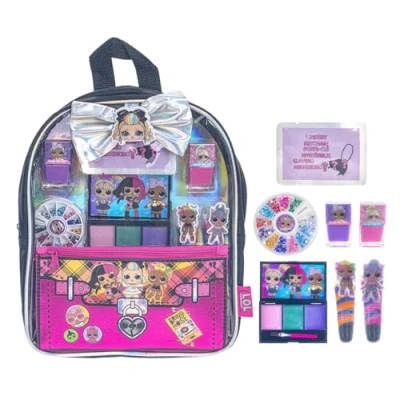 Image of L.O.L Surprise! 10 Pcs Backpack Makeup Set for Kids Kit Includes Lip Gloss, Nail Polish &amp; More Gifts Ages 3 above by Townley Girl