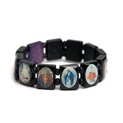 Image of xbiez Fashion Wood Stretch Catholic Icon Bracelets Saint Jesus Cross Virgin Mary Religious Unisex Bracelet 3 color