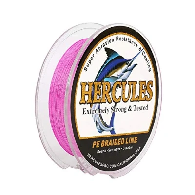 Image of Hercules Super Strong 100M 109 Yards Braided Fishing Line 10 LB Test for Saltwater Freshwater PE Braid Fish Lines 4 Strands Pink, 10LB (4.5KG), 0.12MM