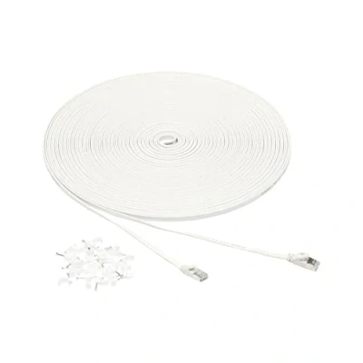Image of Amazon Basics Cat 7 Flat Ethernet Cable, 30 m, 600MHz, with Wall Clips Heavy Duty Shielded Gigabit Internet Cable for Routers, Modems, PCs, Smart TVs, Gaming Consoles, White