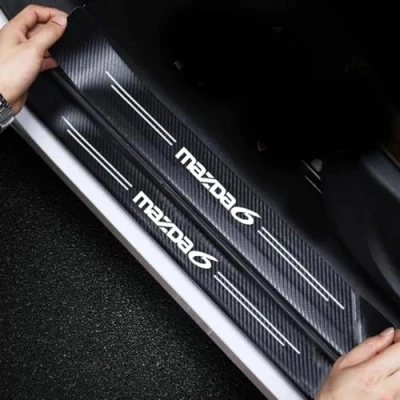 Image of RIDGOEL 4Pcs Car Door Sill Protector Kick Plates for Mazda 6, Carbon Fiber Threshold Accessories Automobile Steps Scuff Plate Cover Welcome Pedal Decorative Strips Decals 6