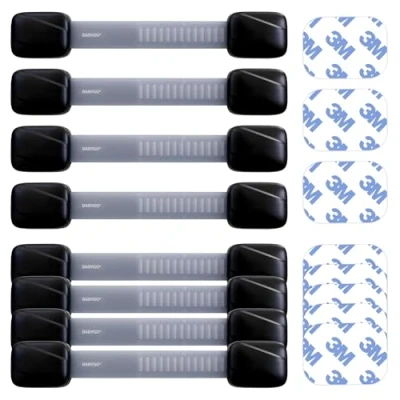 Image of BABYGO® Child Safety Straps 8X Premium Baby Proofing Door &amp; Cupboard Locks 30 Second Install No DIY Smart Unlock Black