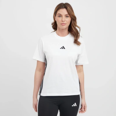 Image of adidas Women&#039;s Essentials 3 Stripes Cotton T Shirt, White/Black, XS