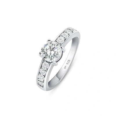 Image of Amberta Solid 925 Sterling Silver Engagement Ring for Women Promise Cubic Zirconia Solitaire Rings Women: Simulated Diamond Size S