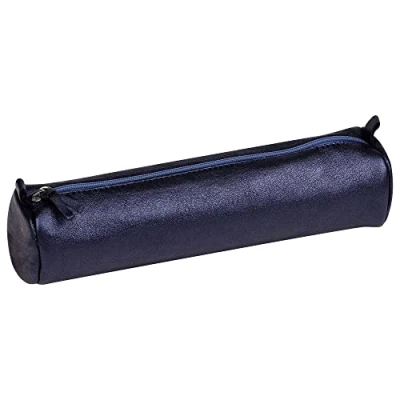 Image of Clairefontaine Ref 8694C Cuirisé&#039; Leather Round Pencil Case 22cm x 5.5cm, Made From Genuine Lambskin Leather, Metal Zip With Puller Oil