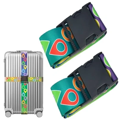 Image of Luggage Strap Suitcase Belt Travel Bag Accessories (Lively Locations 2pack)