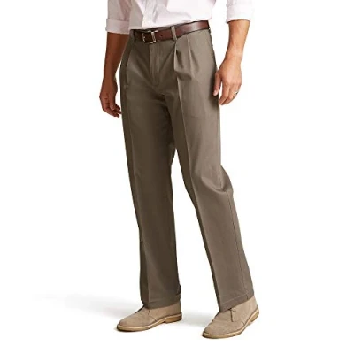 Image of Dockers Men&#039;s Classic Fit Signature Khaki Lux Cotton Stretch Pants Pleated (Regular and Big &amp; Tall) Casual, Dark Pebble, 34W x 32L