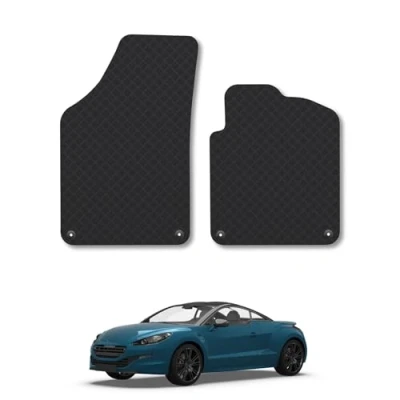 Image of Rubber Car Mats Compatible with Peugeot Rcz (2010 2015) Tailored Fit Floor Set Accessory Black Custom 4 Pieces Clips Anti Slip Backing, Heavy Duty &amp; Waterproof