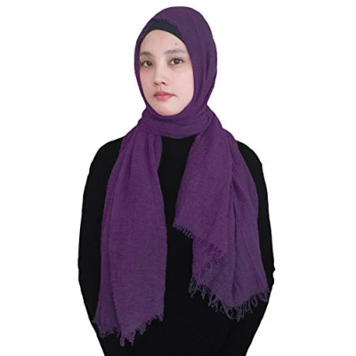 Image of Lina &amp; Lily Plain Colour Crepe Crinkled Scarf Hijab with Frayed Edges (Grape)