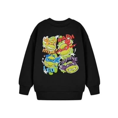 Image of Teenage Mutant Ninja Turtles Boys Black Hooded Sweatshirt TMNT Graphic Hoodie Kids Apparel Leonardo, Donatello, Michelangelo &amp; Raphael Sweater Merchandise Gift