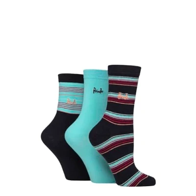Image of Women&#039;s 3 Pair Pringle Patterned Cotton Socks Navy Multi Stripe 4 8