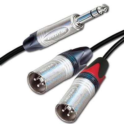 Image of Neutrik Stereo Jack to 2 x Male XLRs, Sommer ONYX 2025 Black Cable. Unbalanced Insert/Splitter Lead (20m, Black)