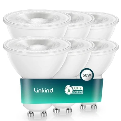 Image of Linkind Ultra efficient GU10 LED Bulbs, 2W=50W 360Lm 4000K Neutral White, Energy Efficiency Class A Replaces 50W Halogen Spotlight for Bathroom Kitchen, 36 Narrow Beam Angle, Non dimmable, 6 Pack