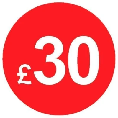 Image of Pack of 500 20mm Price Stickers/Labels Choose from 10p to £95 Bright Red Many Prices (£30 Red)