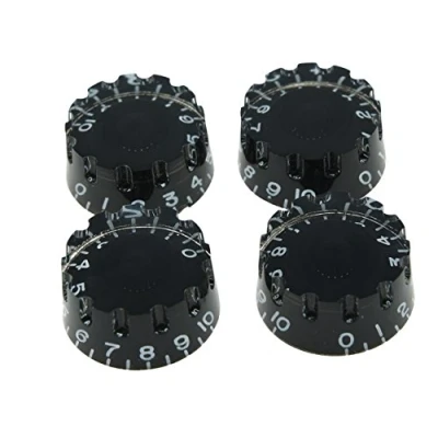 Image of Dopro Set of 4 Black Knurled Metric LP Guitar Speed Dial Knobs Control for Epi Les Paul/Import Bass w/Coarse 5.8mm Split Pots