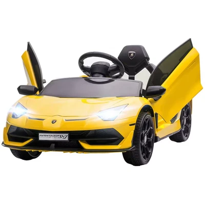 Image of HOMCOM Lamborghini Aventador Licensed 12V Kids Electric Car with Butterfly Doors, Easy Transport, Powered Ride On Remote, Music, Horn, Suspension, for Ages 3 5 Years Yellow