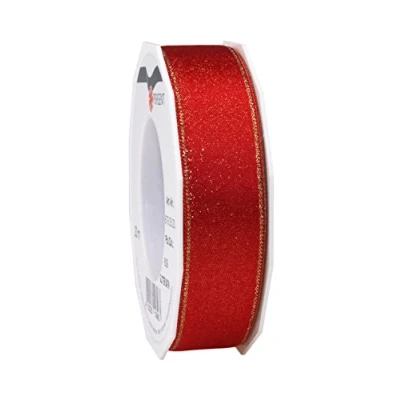 Image of Präsent Glitter Satin Ribbon Red Gold 20 m Roll 25 mm width