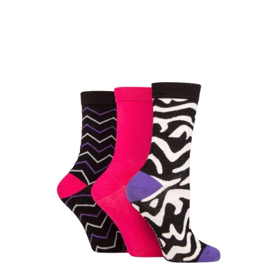 Image of Women&#039;s 3 Pair SOCKSHOP Wildfeet Patterned Bamboo Socks Animal Print Black 4 8 Ladies
