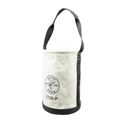 Image of Klein Tools 5106P Storage Bucket, Canvas Tool 9 Inch Diameter, 14 Height, No. 6 Canvas, Web Handle, Interior Pockets