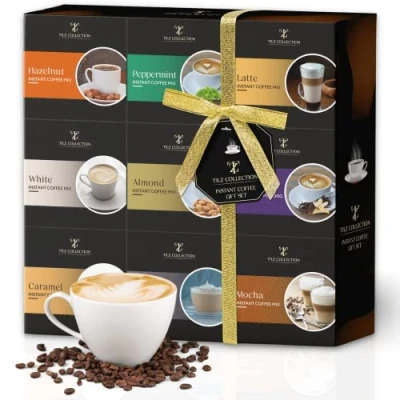 Image of Coffee Gift Set Selection of 9 Gourmet Flavoured Medium Dark Roasted Gifts for Men &amp; Women Lover Christmas Him Her (Instant Coffee)