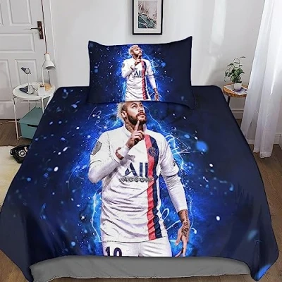 Image of Neymar 3D Three dimensional Digital Print Duvet Cover Bedding, 2 Pieces Set Piece Quilt Matching Pillowcase with Zipper Closure Soft Microfiber Single（135x200cm）