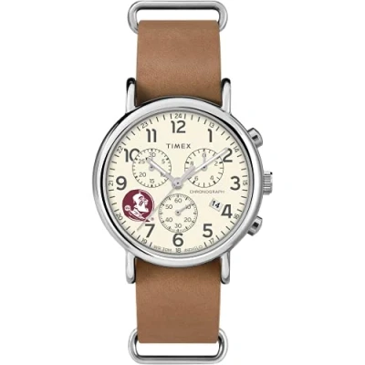 Image of Timex Tribute Men&#039;s Collegiate Weekender Chrono 40mm Quartz Leather Strap, Florida State Seminoles, Military