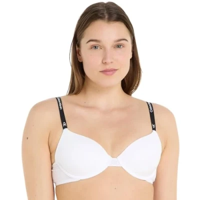 Image of Calvin Klein Women&#039;s Lightly Lined Demi 000qf7219e Plunge Bras, White (White), 36 / 36E