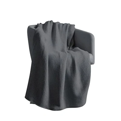 Image of Belledorm Waffle Weave 100% Cotton Knitted Throw, Charcoal, 150 x 200 Cm