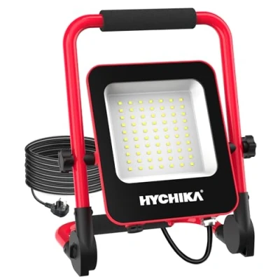 Image of HYCHIKA LED Work Light 50W, Job Site Lights 5500LM, IP65 Waterproof, 360 Degree Rotation with Stand Foldable Construction Lights, 6500K Daylight White Suitable for Camping, Workshop, Garage