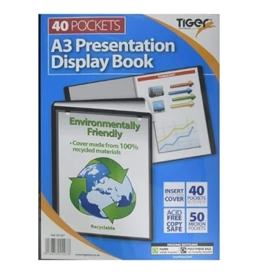 Image of Tiger presentation display book A3 10 pockets black folio