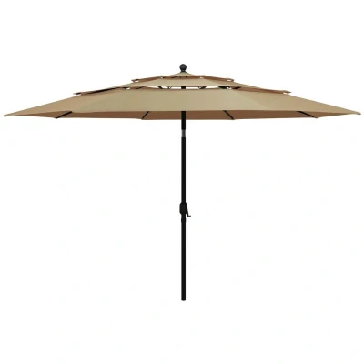 Image of vidaXL 3 Tier Garden Parasol with Aluminium Pole Taupe, 3.5m Diameter Round Outdoor Patio Umbrella UV Protective and Foldable Feature