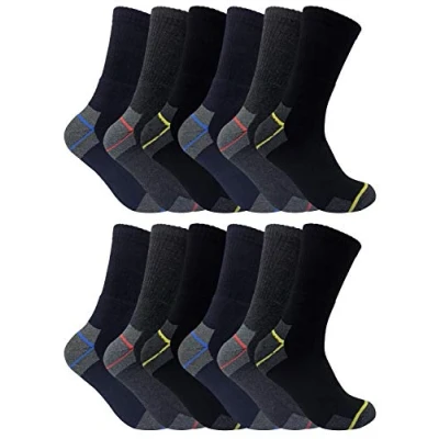 Image of Mens Ultimate Heavy Duty Cushioned Cotton Work Socks for Steel Toe Boots Big Foot 11 14 uk (11 uk, 12 Pairs)