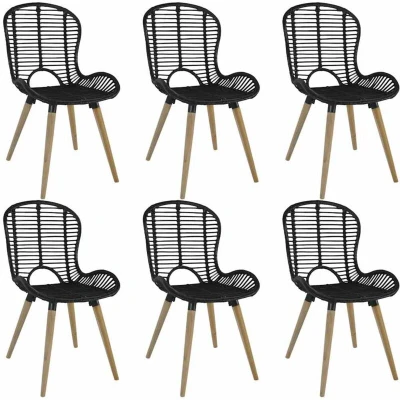Image of vidaXL Dining Chairs 6 pcs Black Natural Rattan