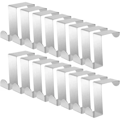 Image of Jicyor 16PCS Over Door Hook, Hanger, Reversible Stainless Steel Coat Hooks,Door Hooks The Hook Hanger,Ideal for Bedroom, Bathroom, Kitchen and Wardrobe