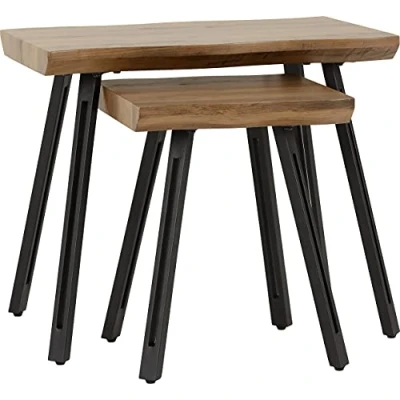 Image of Seconique Quebec Wave Edge Nest Of Tables in Medium Oak Effect