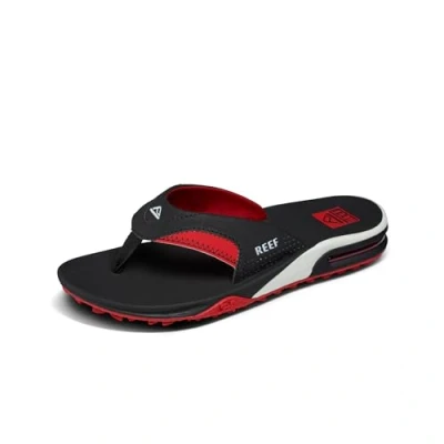 Image of Reef Fanning Pregame Men&#039;s Flip Flops Black Red Water Friendly Sandals UK Size 10
