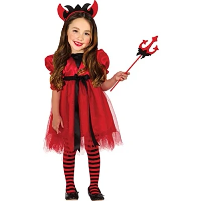 Image of Forever Young Girls Toddler Red Devil Mischievous Scary 4 Piece Halloween Fancy Dress Costume (3 years)